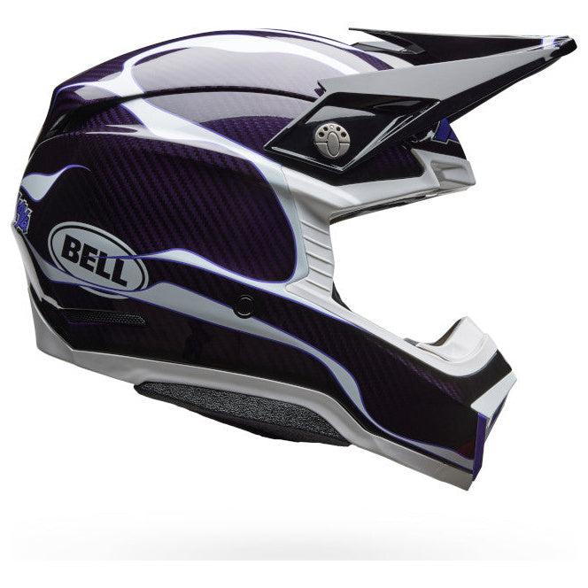 Bell Moto-10 Spherical Slayco25 ECE 22.06 Gloss Black / White motocross helmet, left-side profile