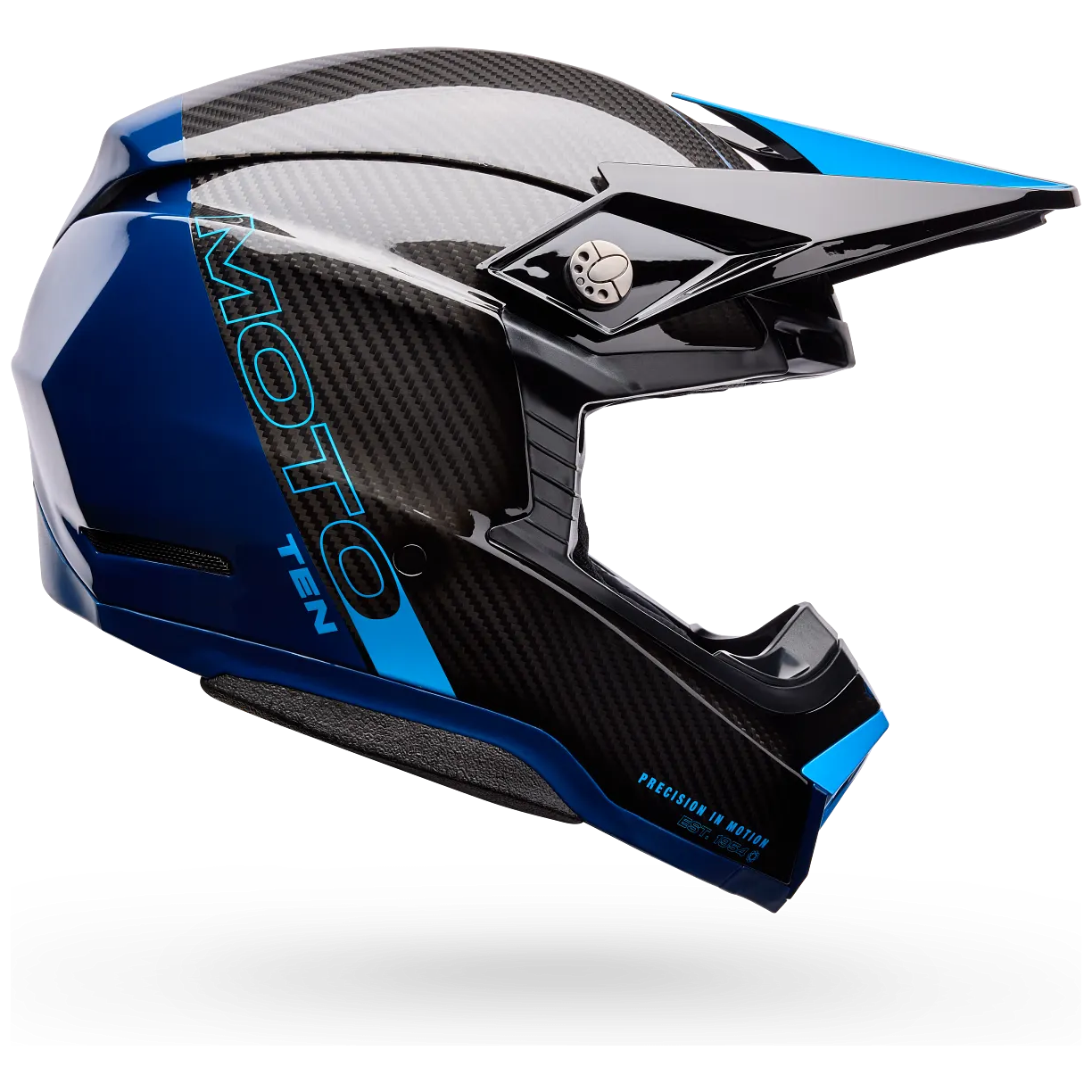 Bell Moto-10 Spherical Strike ECE 22.06 Blue motocross helmet, side profile view