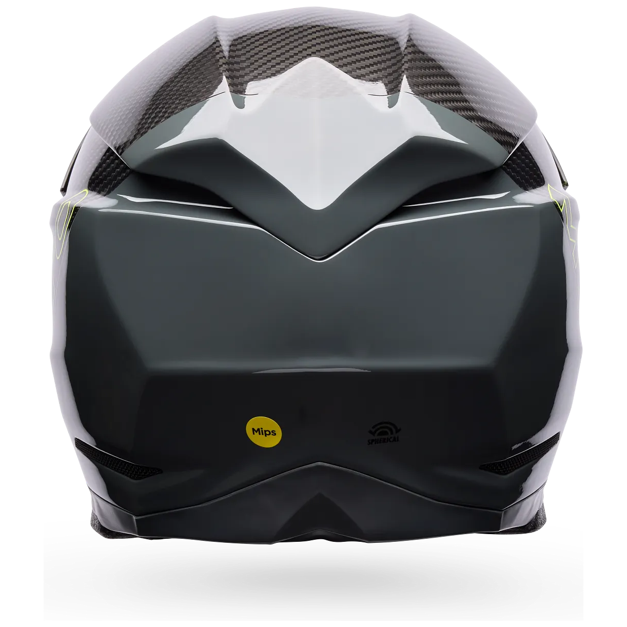 Bell Moto-10 Spherical Strike ECE 22.06 Yellow / Grey motocross helmet, rear view