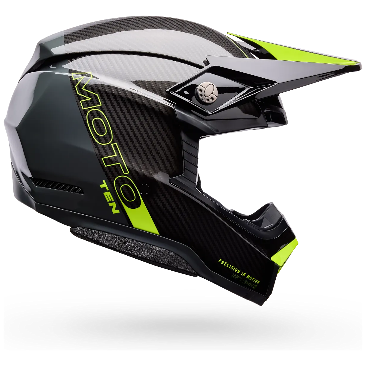 Bell Moto-10 Spherical Strike ECE 22.06 Yellow / Grey motocross helmet, side profile view