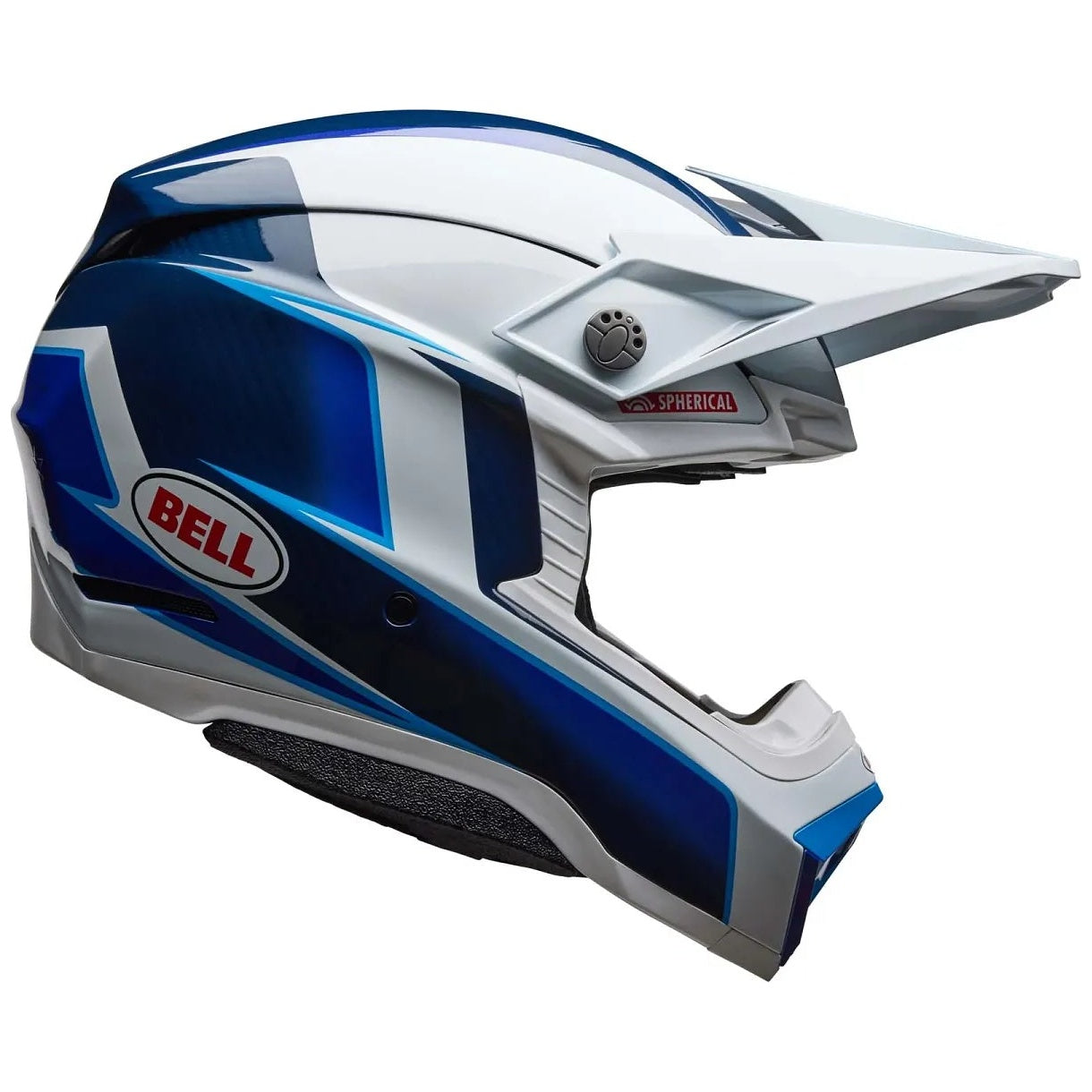 Bell Moto-10 Spherical Tomac25 ECE 22.06 Gloss Blue / White motocross helmet, left-side profile