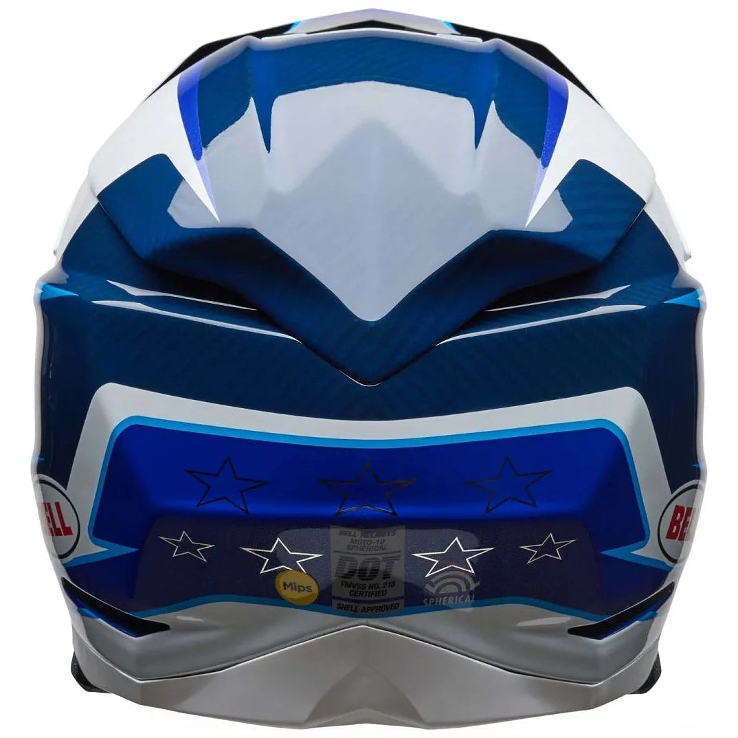 Bell Moto-10 Spherical Tomac25 ECE 22.06 Gloss Blue / White motocross helmet, rear view
