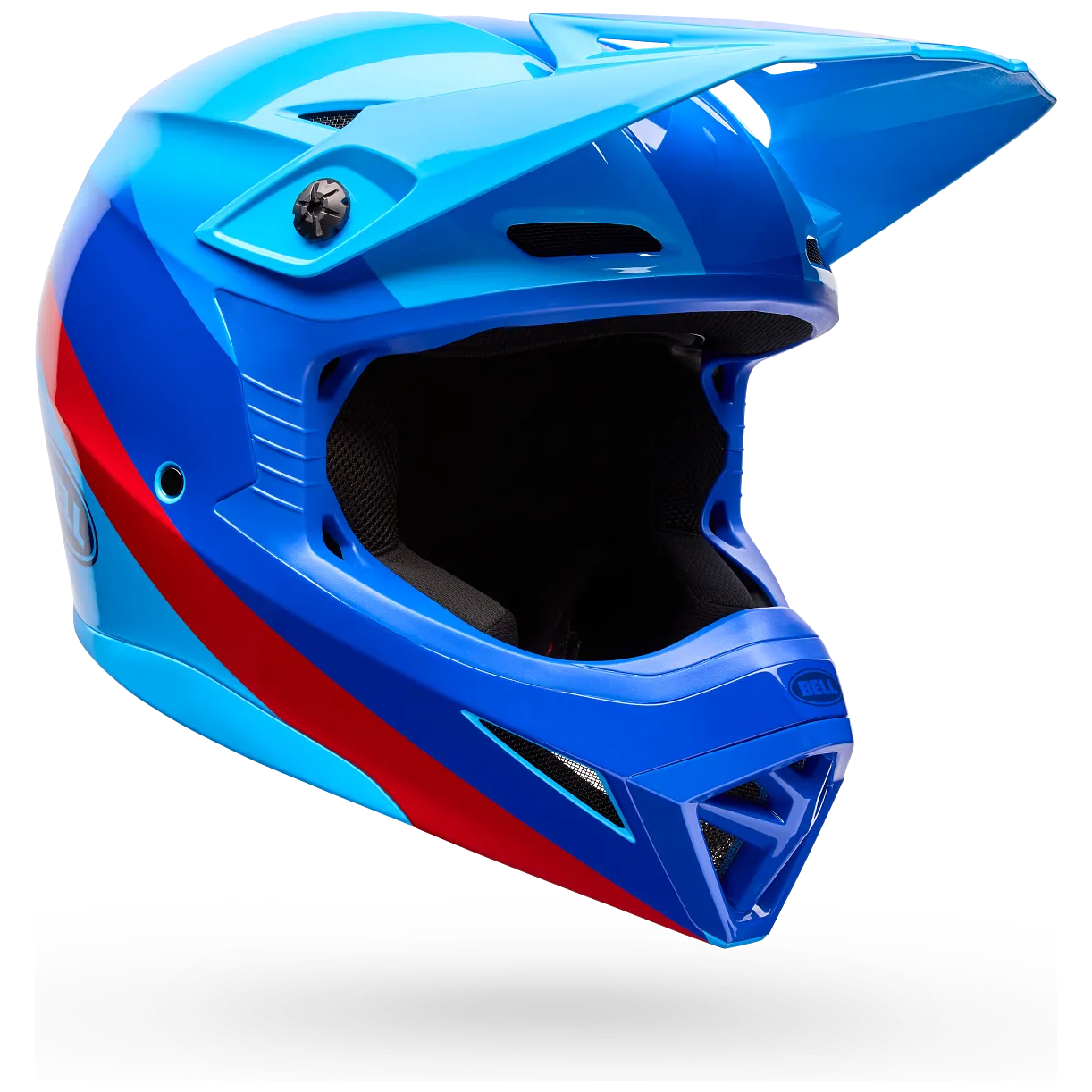 Bell MX-10 MIPS Aviator ECE 22.06 Blue / Red motocross helmet, front three-quarter view