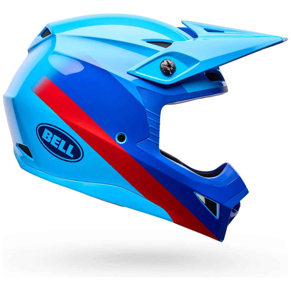 Bell MX-10 MIPS Aviator ECE 22.06 Blue / Red motocross helmet, side profile view