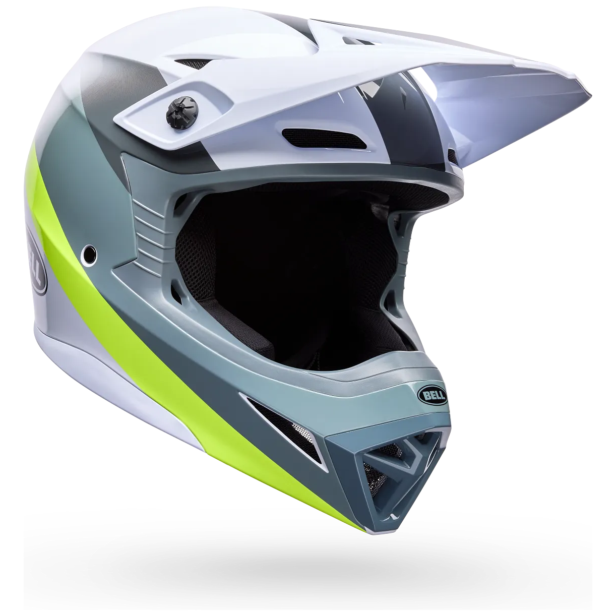 Bell MX-10 MIPS Aviator ECE 22.06 White / Green motocross helmet, front three-quarter view