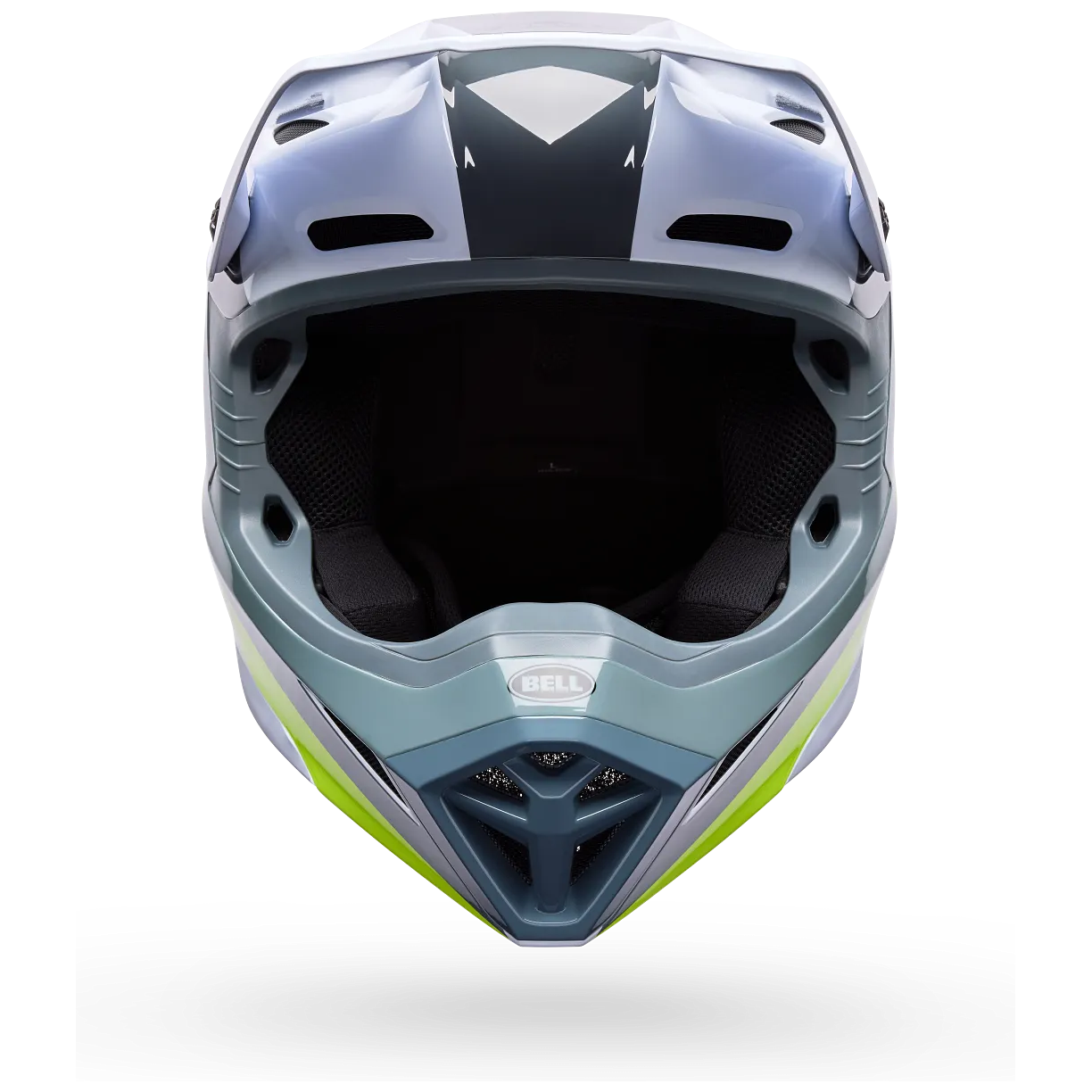Bell MX-10 MIPS Aviator ECE 22.06 White / Green motocross helmet, front view