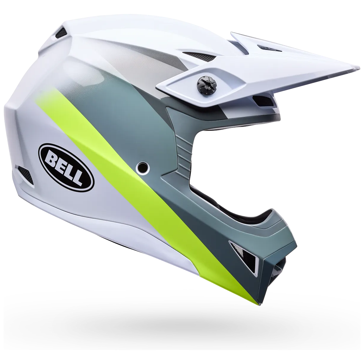 Bell MX-10 MIPS Aviator ECE 22.06 White / Green motocross helmet, side profile view