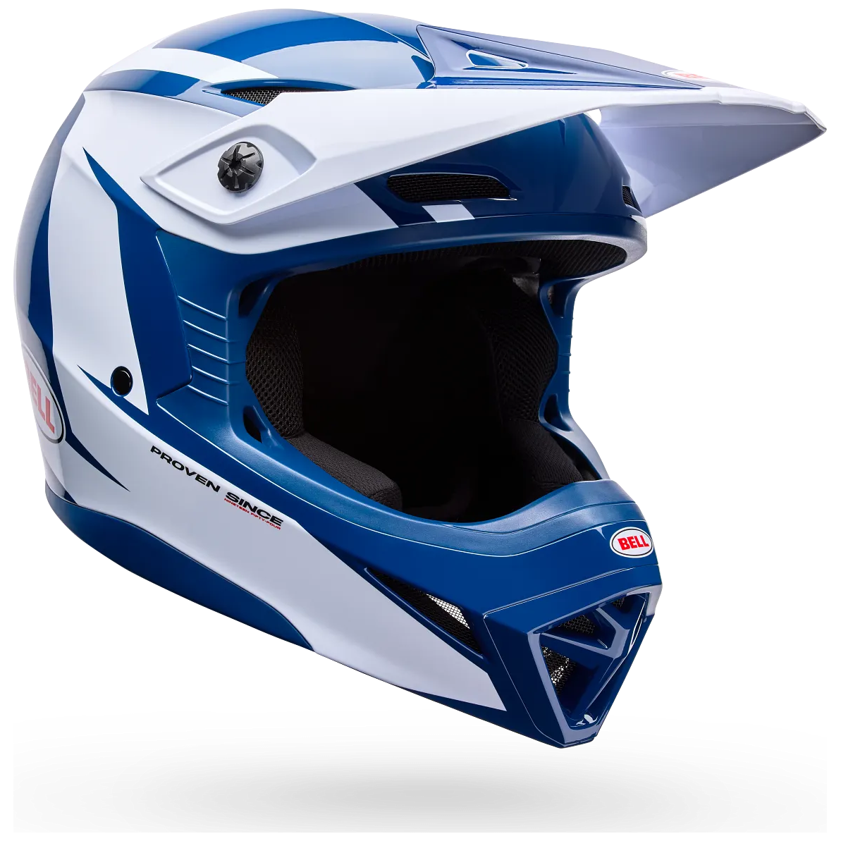 Bell MX-10 MIPS Talon Youth ECE 22.06 Blue / White motocross helmet, front three-quarter view