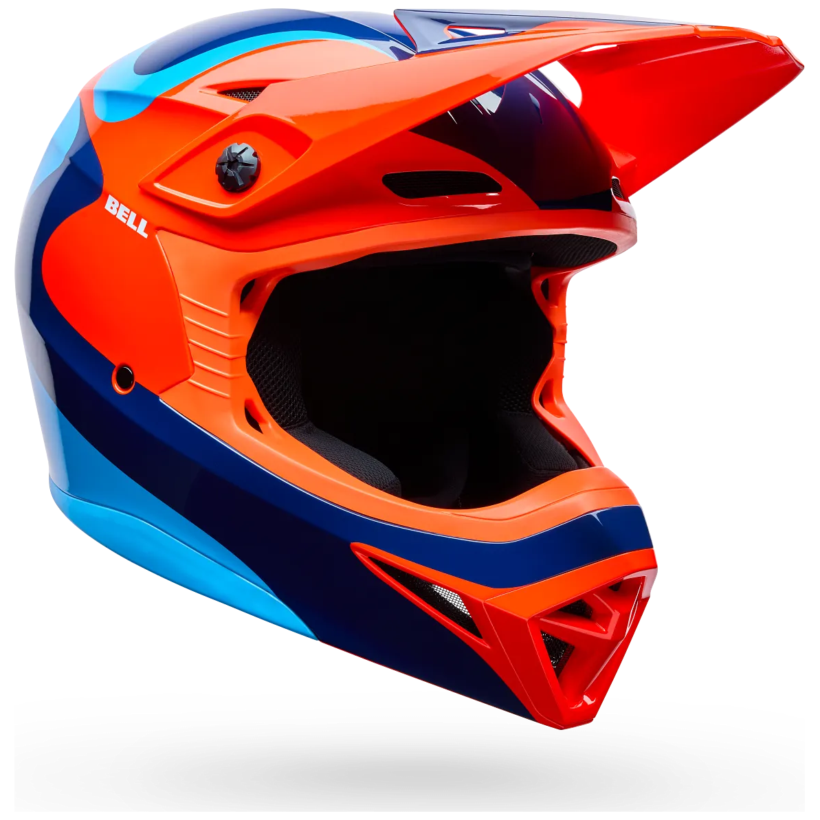 Bell MX-10 MIPS Wave ECE 22.06 Orange / Blue motocross helmet, front three-quarter view