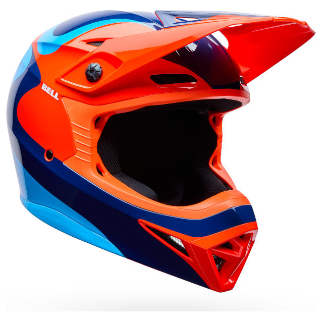 Bell MX-10 MIPS Wave Youth ECE 22.06 Orange / Blue motocross helmet, front three-quarter view