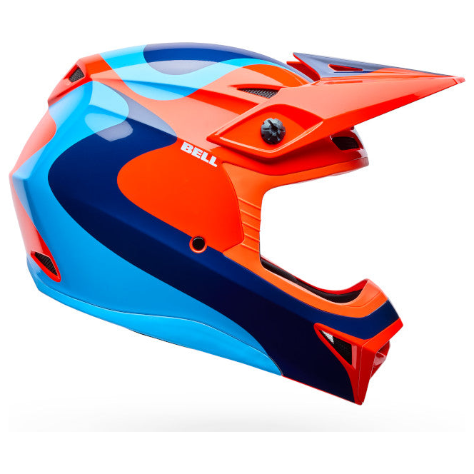 Bell MX-10 MIPS Wave Youth ECE 22.06 Orange / Blue motocross helmet, side profile view