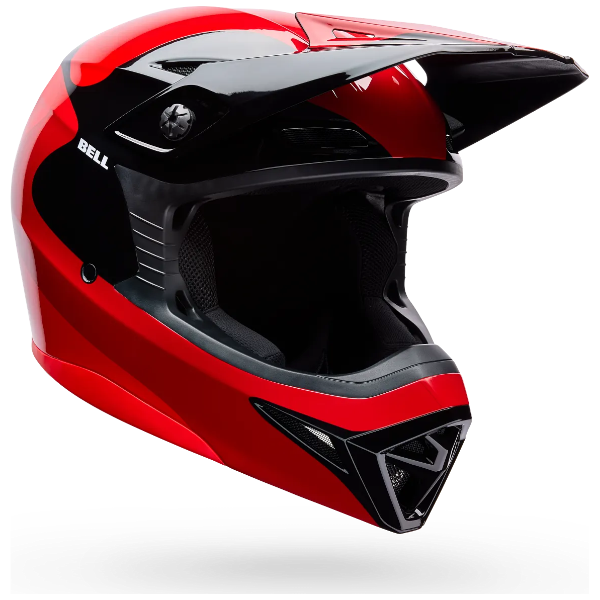 Bell MX-10 MIPS Wave Youth ECE 22.06 Red / Black motocross helmet, front three-quarter view