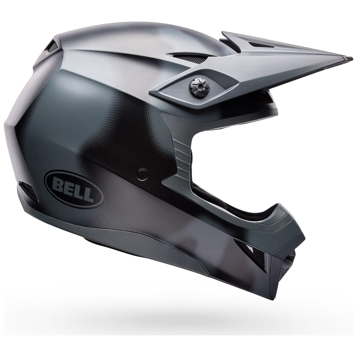 Bell MX-10 MIPS Youth ECE 22.06 Black Camo motocross helmet, side profile view