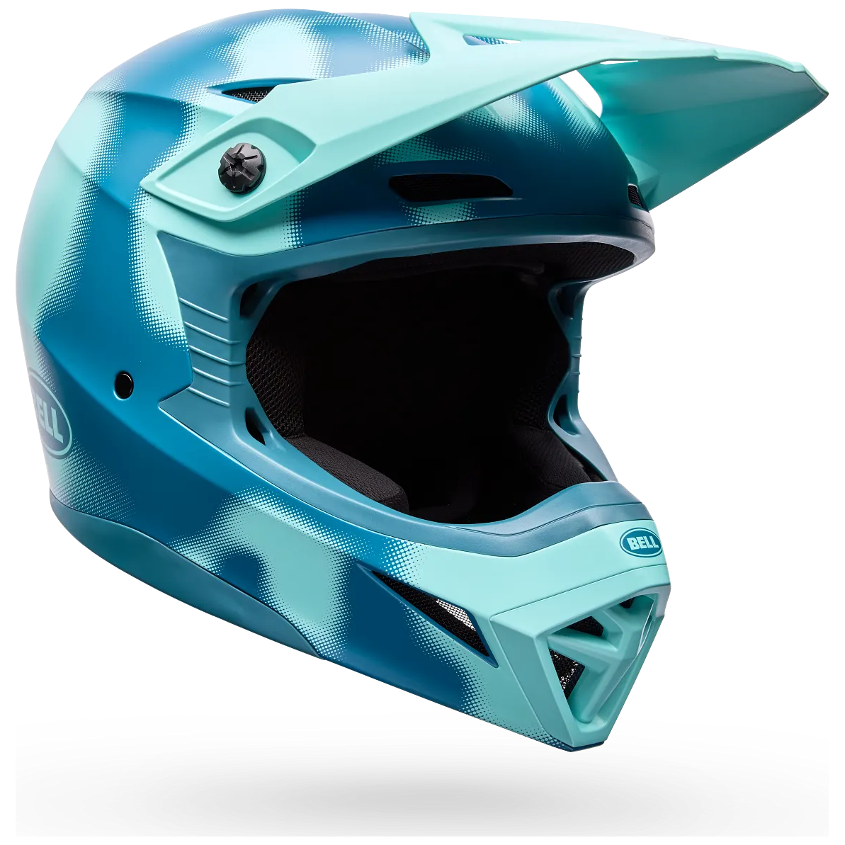 Bell MX-10 MIPS Youth ECE 22.06 Blue Camo motocross helmet, front three-quarter view