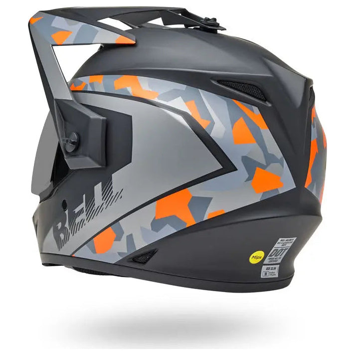 Bell MX-9 Adventure MIPS Mesa ECE 22.06 Matt Black / Orange Camo adventure motorcycle helmet, rear-left three-quarter view