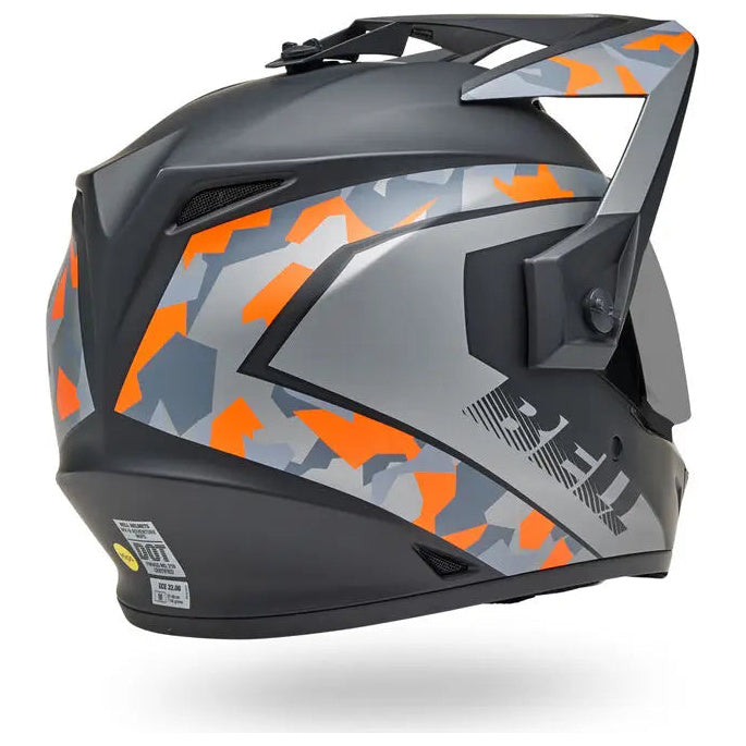 Bell MX-9 Adventure MIPS Mesa ECE 22.06 Matt Black / Orange Camo adventure motorcycle helmet, rear-right three-quarter view