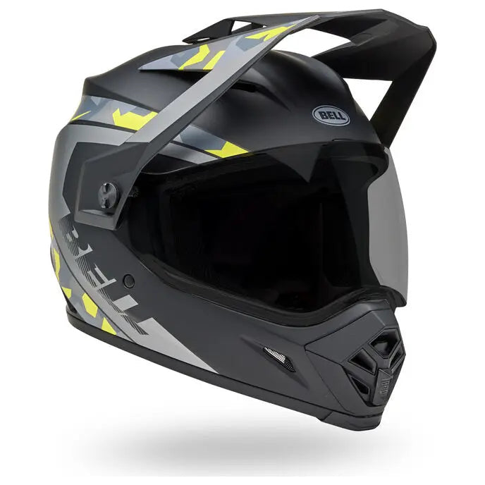 Bell MX-9 Adventure MIPS Mesa ECE 22.06 Matt Black / Yellow Camo adventure motorcycle helmet, front-right three-quarter view