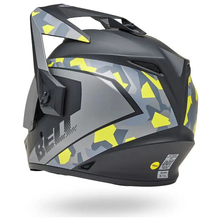 Bell MX-9 Adventure MIPS Mesa ECE 22.06 Matt Black / Yellow Camo adventure motorcycle helmet, rear-left three-quarter view
