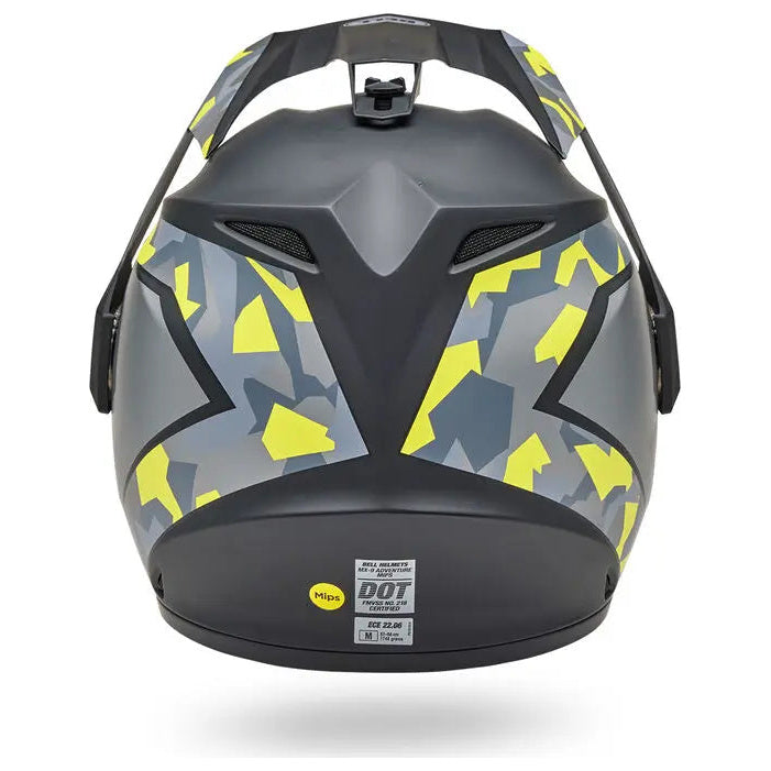 Bell MX-9 Adventure MIPS Mesa ECE 22.06 Matt Black / Yellow Camo adventure motorcycle helmet, rear view