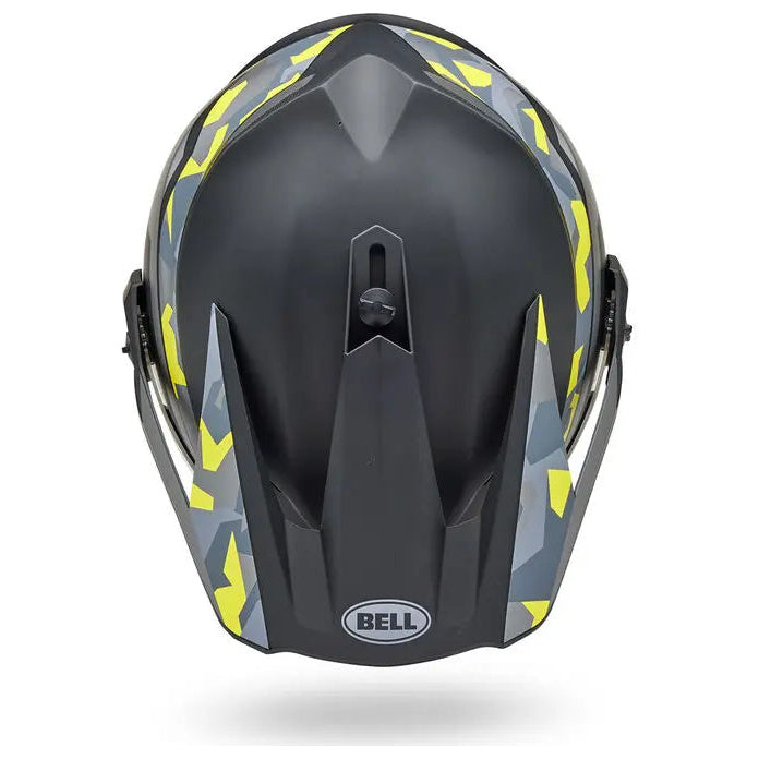 Bell MX-9 Adventure MIPS Mesa ECE 22.06 Matt Black / Yellow Camo adventure motorcycle helmet, top view