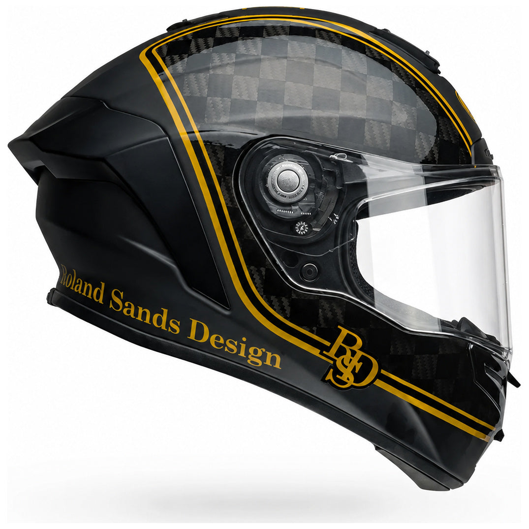 Bell Race Star DLX Flex RSD Player ECE 22.06 Black / Gold full-face motorcycle helmet, right-side profile