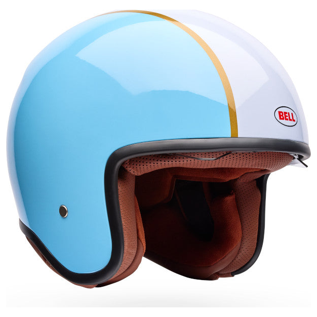 Bell TX-501 Rally ECE 22.06 Blue / White open-face motorcycle helmet, front three-quarter view