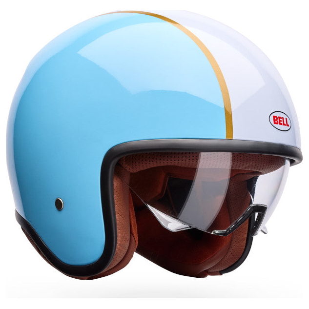 Bell TX-501 Rally ECE 22.06 Blue / White open-face motorcycle helmet, front three-quarter with visor view