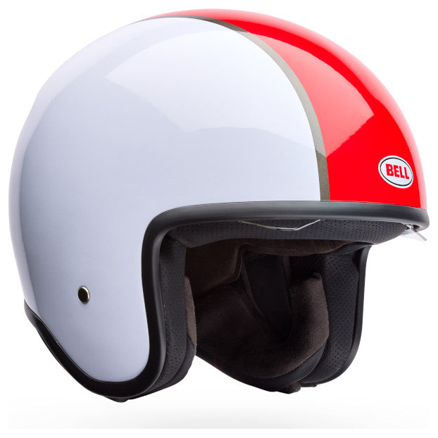 Bell TX-501 Rally ECE 22.06 Red / White open-face motorcycle helmet, front three-quarter view