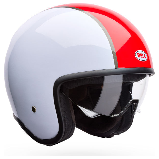 Bell TX-501 Rally ECE 22.06 Red / White open-face motorcycle helmet, front three-quarter with visor view