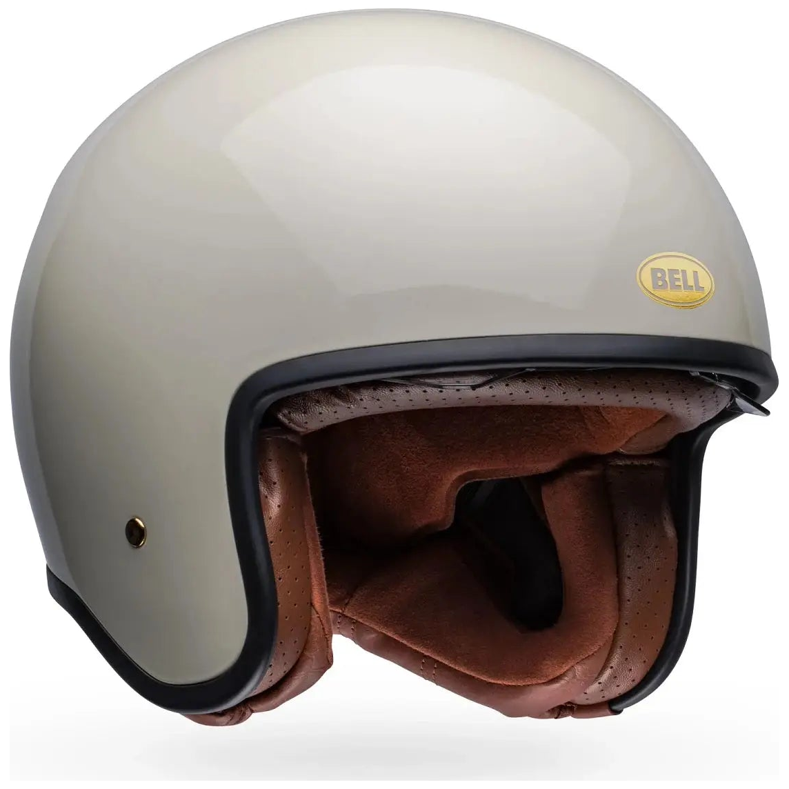 Bell TX-501 Solid ECE 22.06 Vintage White open-face motorcycle helmet, left front three-quarter view