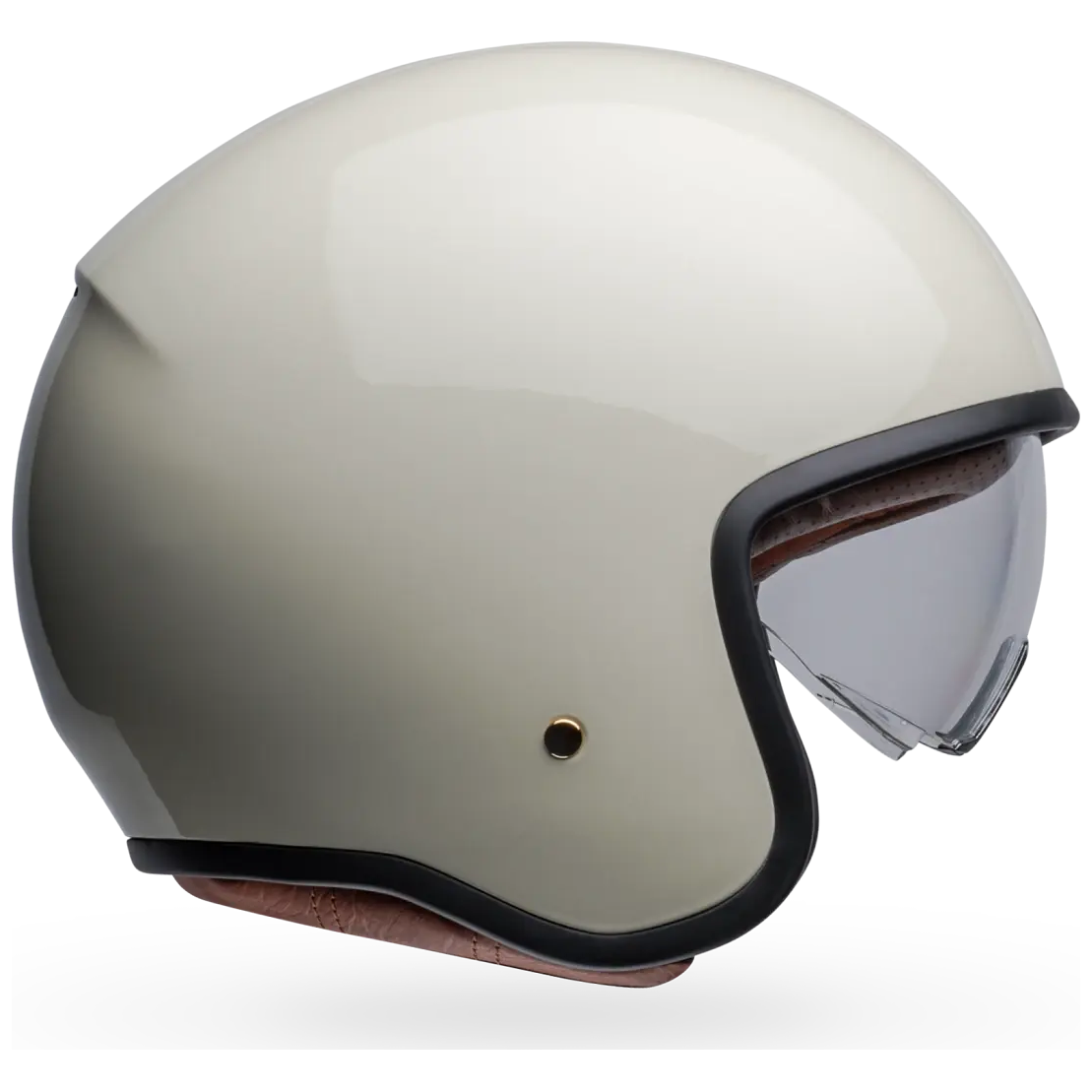 Bell TX-501 Solid ECE 22.06 Vintage White open-face motorcycle helmet, left side profile with visor view