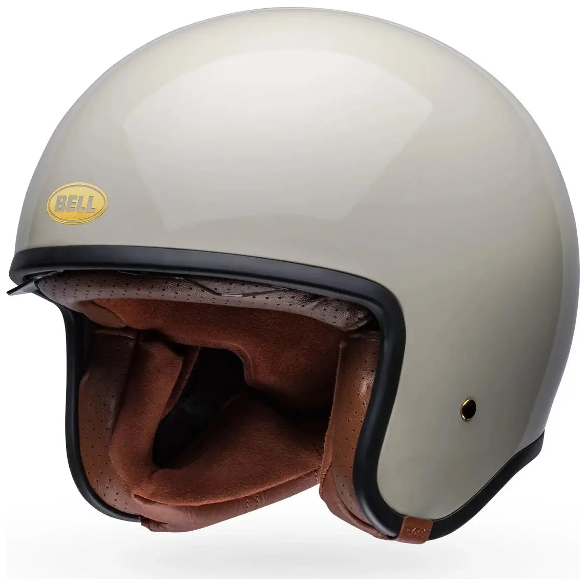 Bell TX-501 Solid ECE 22.06 Vintage White open-face motorcycle helmet, right front three-quarter view