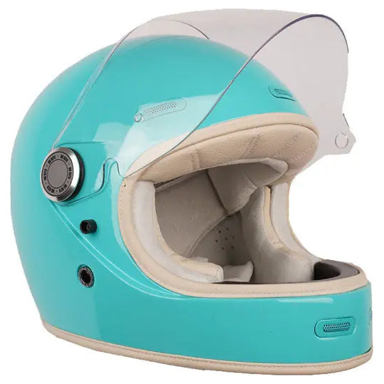 ByCity Roadster 3 Aqua full-face motorcycle helmet, left-side profile with visor raised