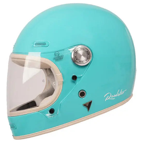ByCity Roadster 3 Aqua full-face motorcycle helmet, right-side profile with visor raised