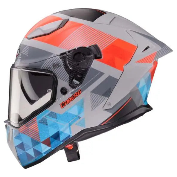 Caberg Drift Evo 2 Prism Matt Grey / Fluo Red / Blue motorcycle helmet, left-side view