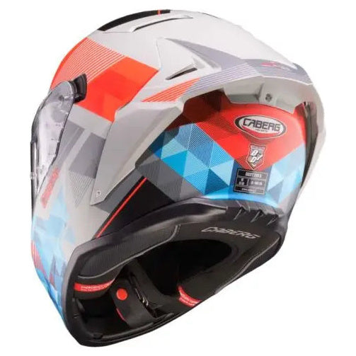 Caberg Drift Evo 2 Prism Matt Grey / Fluo Red / Blue motorcycle helmet, rear view