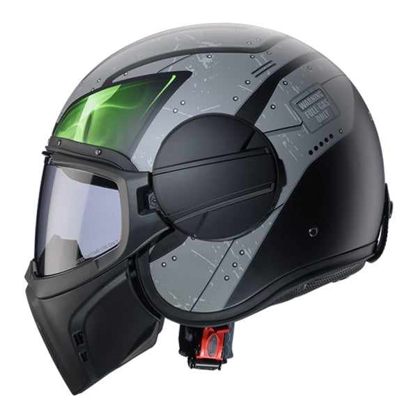 Caberg Ghost X Vyrus Matt Black, Grey and Fluo Green - front three-quarter view