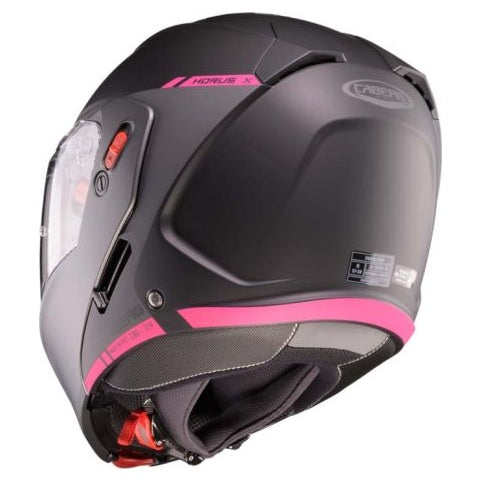 Caberg Horus X Ray Black / Grey / Fuchsia motorcycle helmet, rear three-quarter view