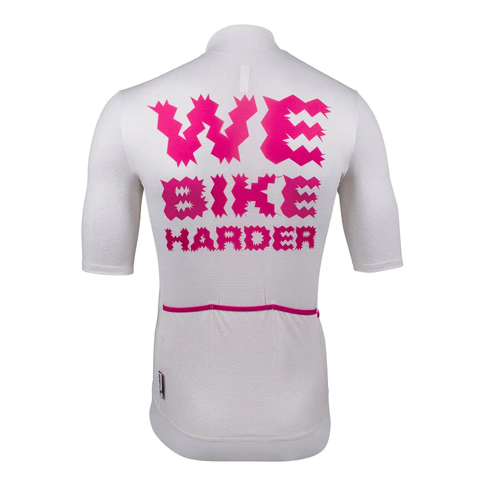 Cinelli Tempo We Bike Harder Zipped Short Sleeves Jersey White - FREE UK Shipping, FREE 365 Day Returns | Moto Central
