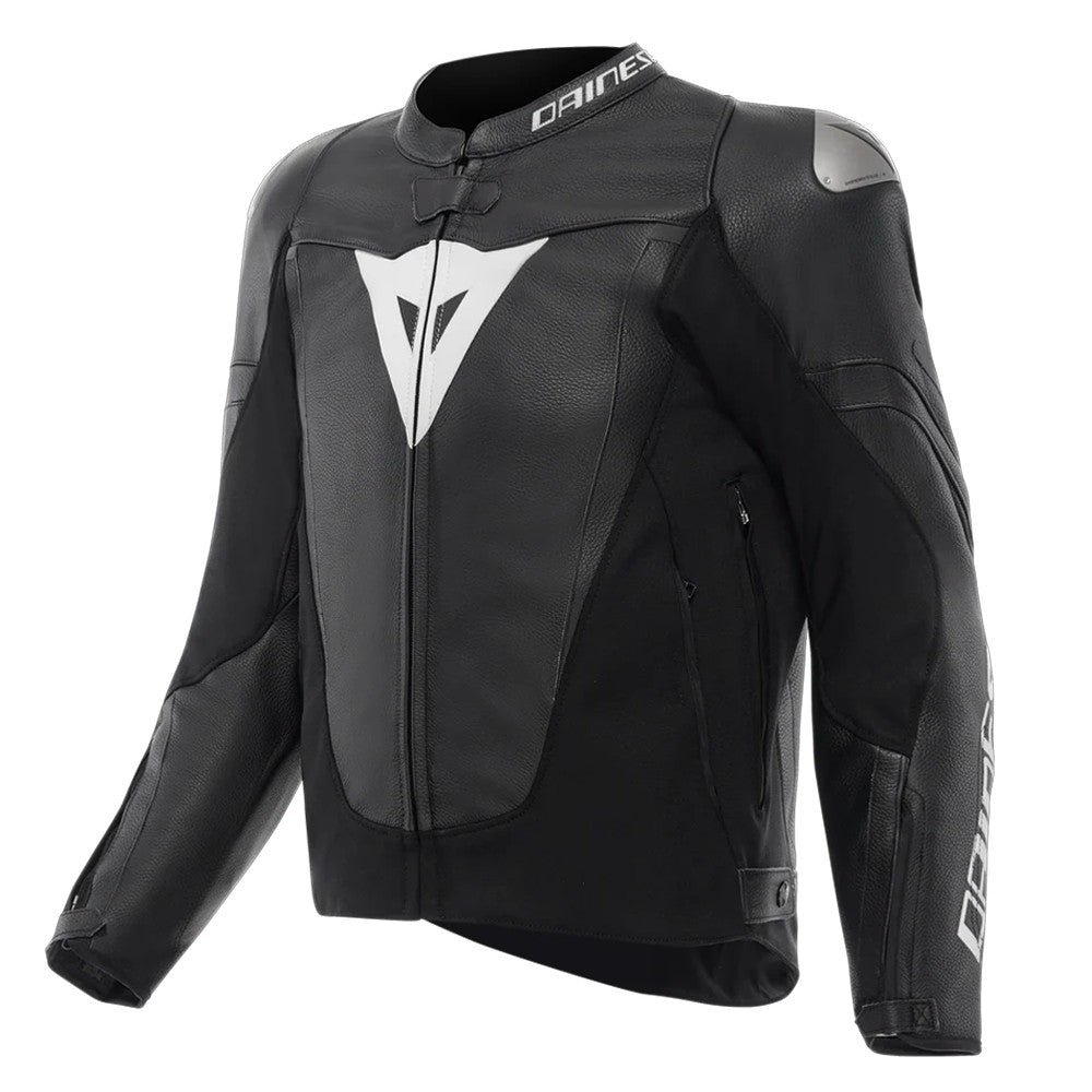 Dainese Avro 6 Leather Jacket Black / White, front three-quarter view