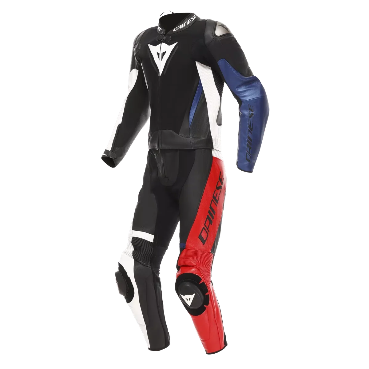 Dainese Demon Sprint 2 Piece Leather Suit Black / White / Red / Blue, front product view