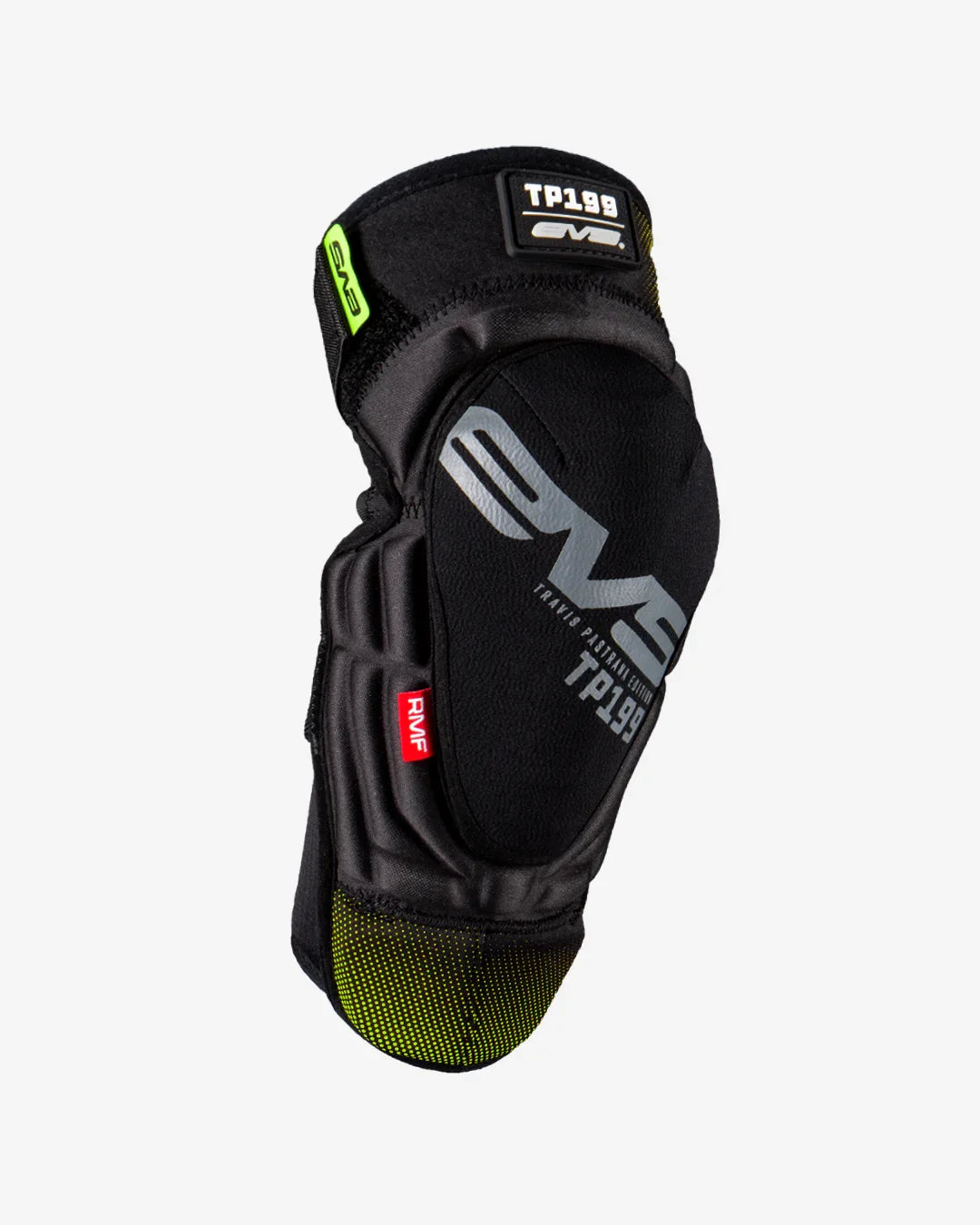 EVS TP199 Youth knee guard in black and hi-viz yellow, front view