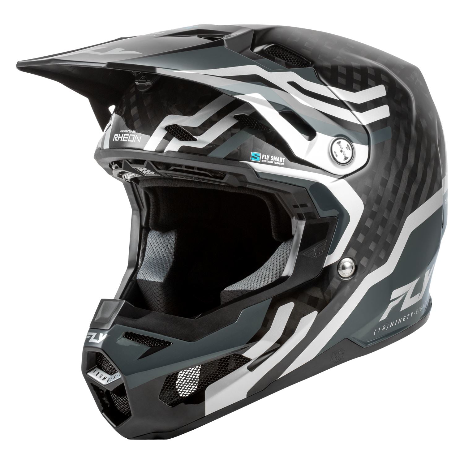 Fly Racing Formula S Byte Carbon Black Carbon / Grey / Silver helmet – left-side view