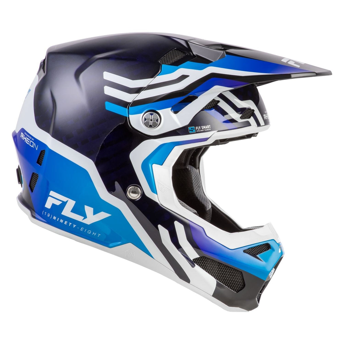Fly Racing Formula S Byte Carbon Blue Carbon / Blue / White helmet – right-side view