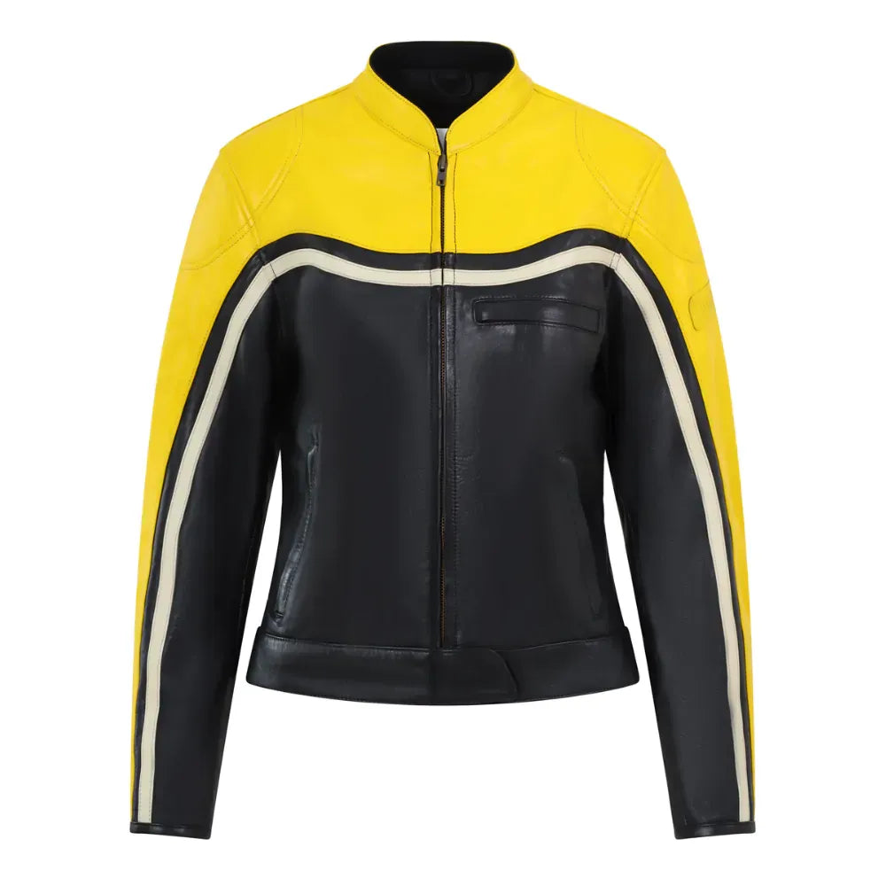 MotoGirl Hayley Ladies Leather Jacket Yellow FREE UK Delivery, FREE 365 Day Returns | Moto Central