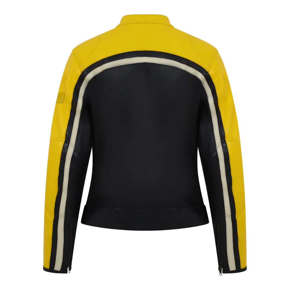 MotoGirl Hayley Ladies Leather Jacket Yellow FREE UK Delivery, FREE 365 Day Returns | Moto Central