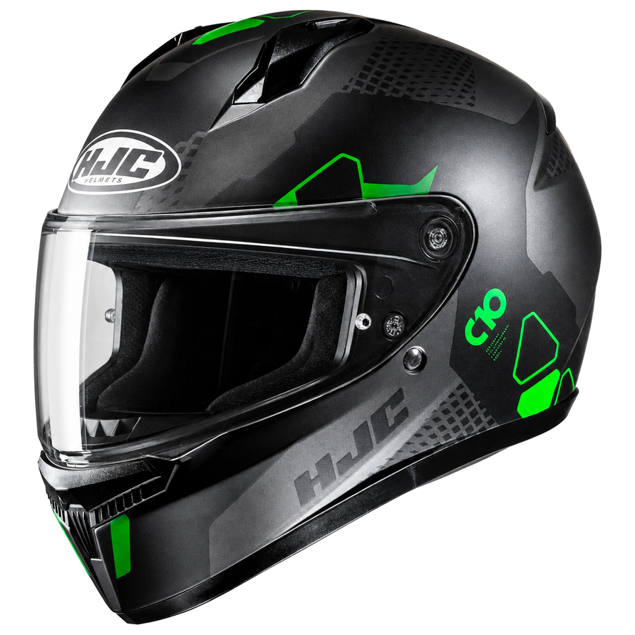 HJC C10 Aspa MC4SF Green full-face motorcycle helmet with clear visor