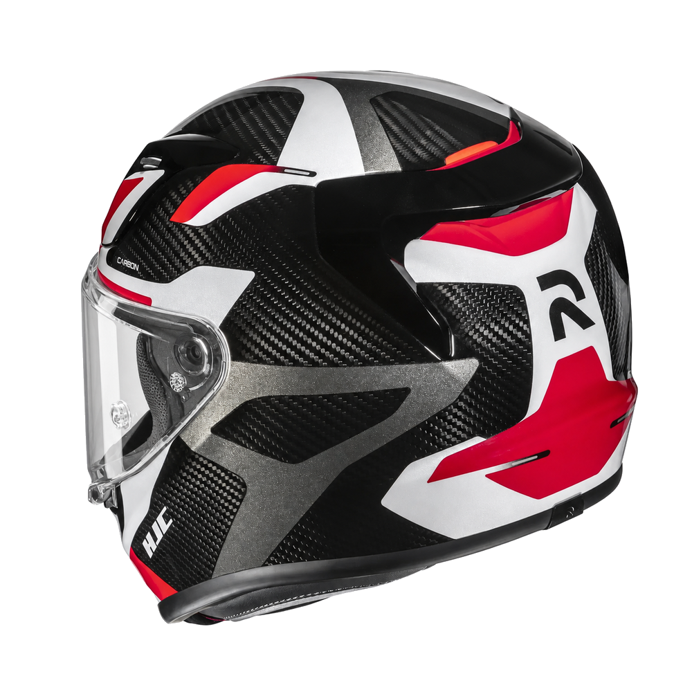 HJC RPHA 12 Carbon Xentra MC1 Red, alternate full-face motorcycle helmet angle on white background