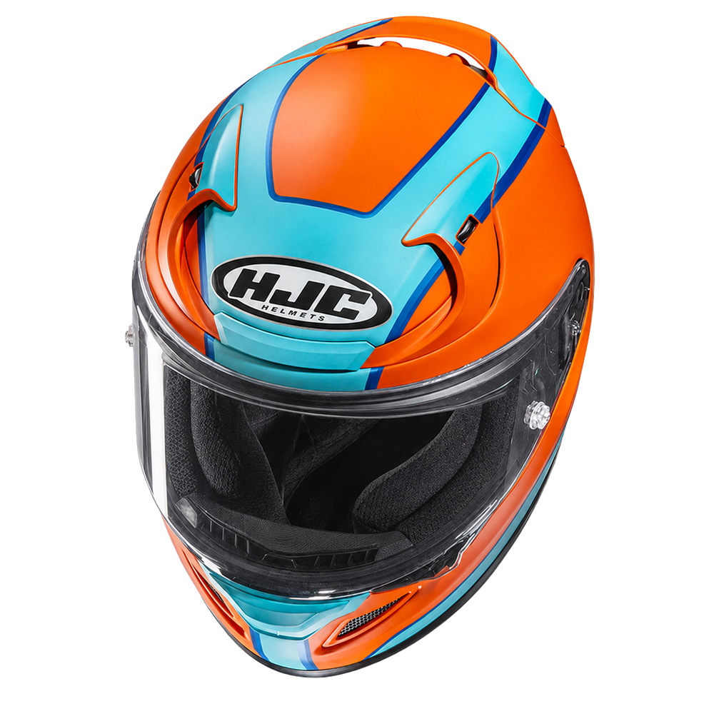 HJC RPHA 12 Respon MC27SF Blue / Orange, alternate full-face motorcycle helmet angle on white background