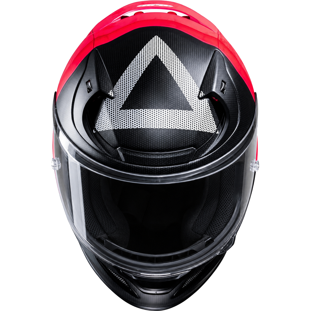 HJC RPHA 12 Squid Game MC1SF Red, alternate full-face motorcycle helmet angle on white background